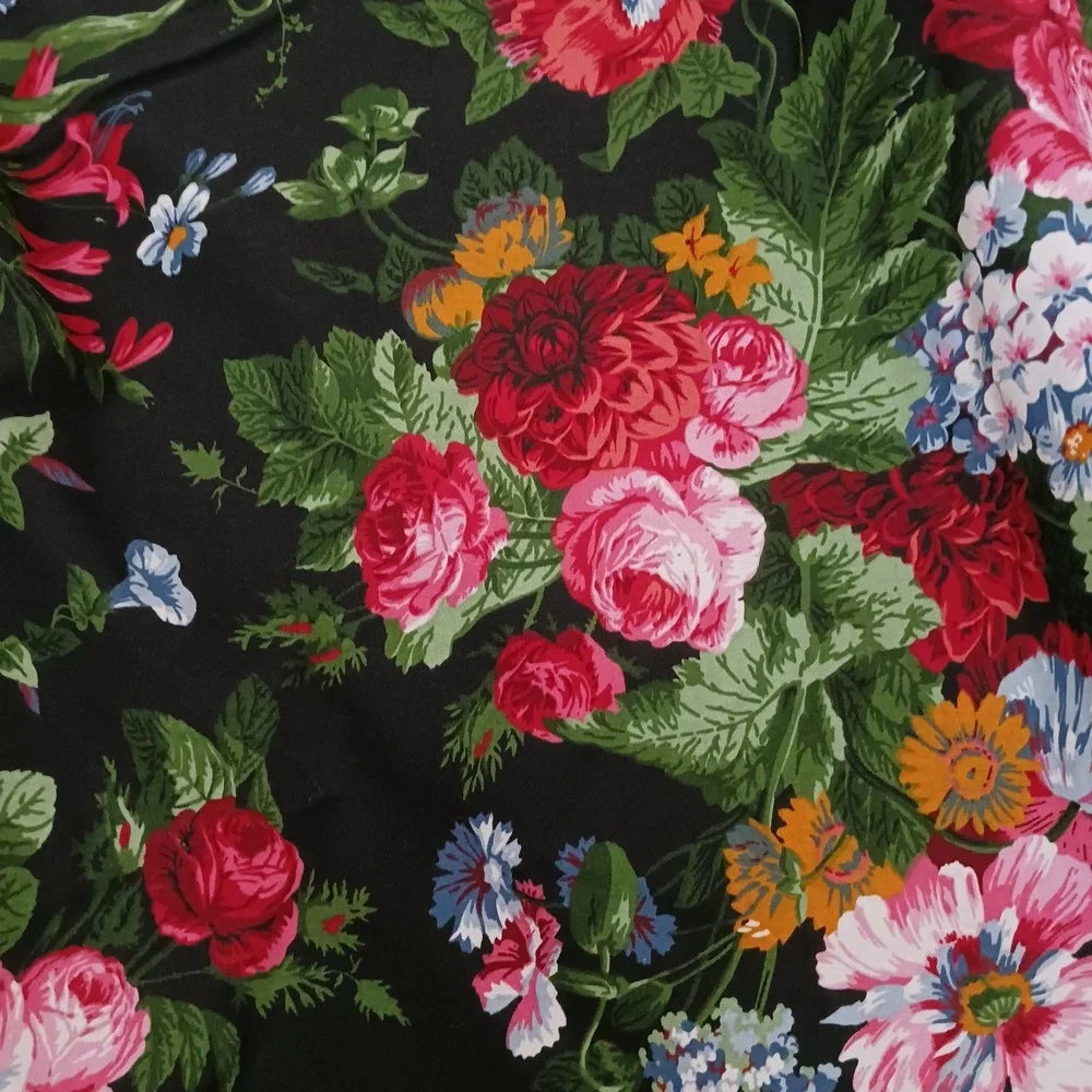 Vintage Cossette Isadora Ralph Lauren Fitted King Sheet Black Floral Cotton‎ USA